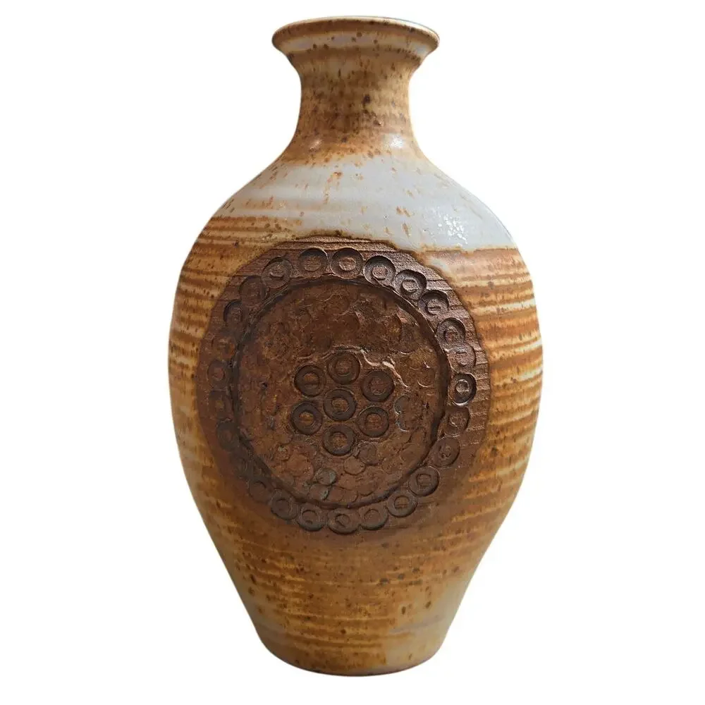 studio art G. Davis signed pottery vase floral design